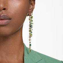 Load image into Gallery viewer, Gema drop earrings Asymmetrical design, Mixed cuts, Extra long, Green, Gold-tone plated