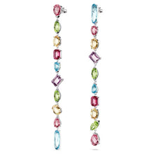 Load image into Gallery viewer, Gema drop earrings Asymmetrical design, Mixed cuts, Extra long, Multicolored, Rhodium plated