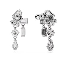 Load image into Gallery viewer, Mesmera drop earrings Mixed cuts, White, Rhodium plated