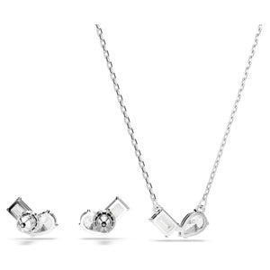 Mesmera set Mixed cuts, White, Rhodium plated