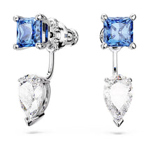 Load image into Gallery viewer, Mesmera earring jackets Mixed cuts, Detachable, Blue, Rhodium plated