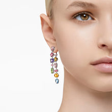 Load image into Gallery viewer, Gema drop earrings Asymmetrical design, Mixed cuts, Long, Multicolored, Rhodium plated