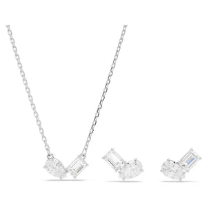 Mesmera set Mixed cuts, White, Rhodium plated