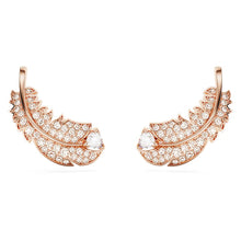 Load image into Gallery viewer, Nice stud earrings Feather, White, Rose gold-tone plated