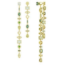 Load image into Gallery viewer, Gema drop earrings Asymmetrical design, Mixed cuts, Extra long, Green, Gold-tone plated