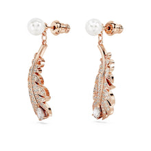 Load image into Gallery viewer, Nice drop earrings Mixed cuts, Feather, White, Rose gold-tone plated