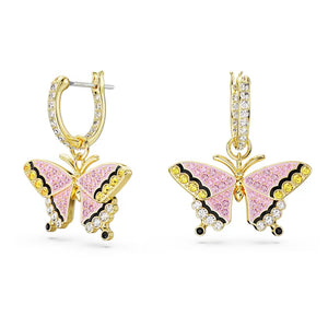 Idyllia drop earrings Butterfly, Multicolored, Gold-tone plated