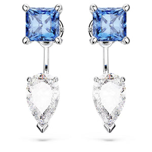 Mesmera earring jackets Mixed cuts, Detachable, Blue, Rhodium plated