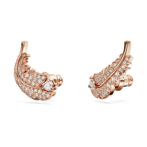 Nice stud earrings Feather, White, Rose gold-tone plated