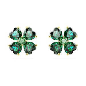 Idyllia stud earrings Clover, Green, Gold-tone plated