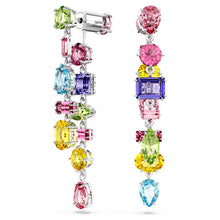 Load image into Gallery viewer, Gema drop earrings Asymmetrical design, Mixed cuts, Long, Multicolored, Rhodium plated