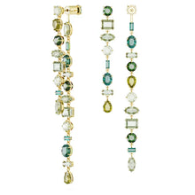 Load image into Gallery viewer, Gema drop earrings Asymmetrical design, Mixed cuts, Extra long, Green, Gold-tone plated