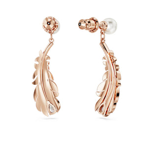 Nice drop earrings Mixed cuts, Feather, White, Rose gold-tone plated