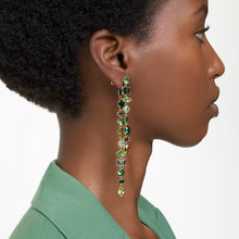 Load image into Gallery viewer, Gema drop earrings Asymmetrical design, Mixed cuts, Extra long, Green, Gold-tone plated