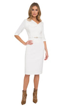 Load image into Gallery viewer, Black Halo 3/4 Sleeve Jackie O Dress - White