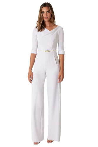 Black Halo 3/4 Sleeve Jackie O Jumpsuit  - White