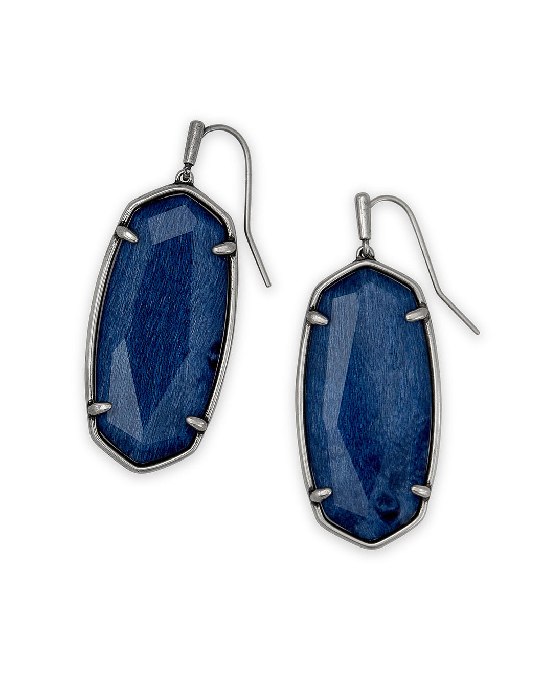 Faceted Elle Vintage Silver Drop Earrings in Navy Wood