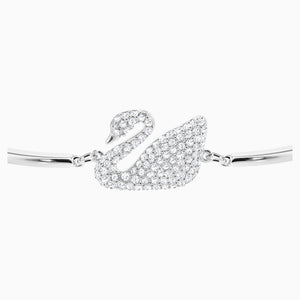 SWAN BANGLE, WHITE, RHODIUM PLATED