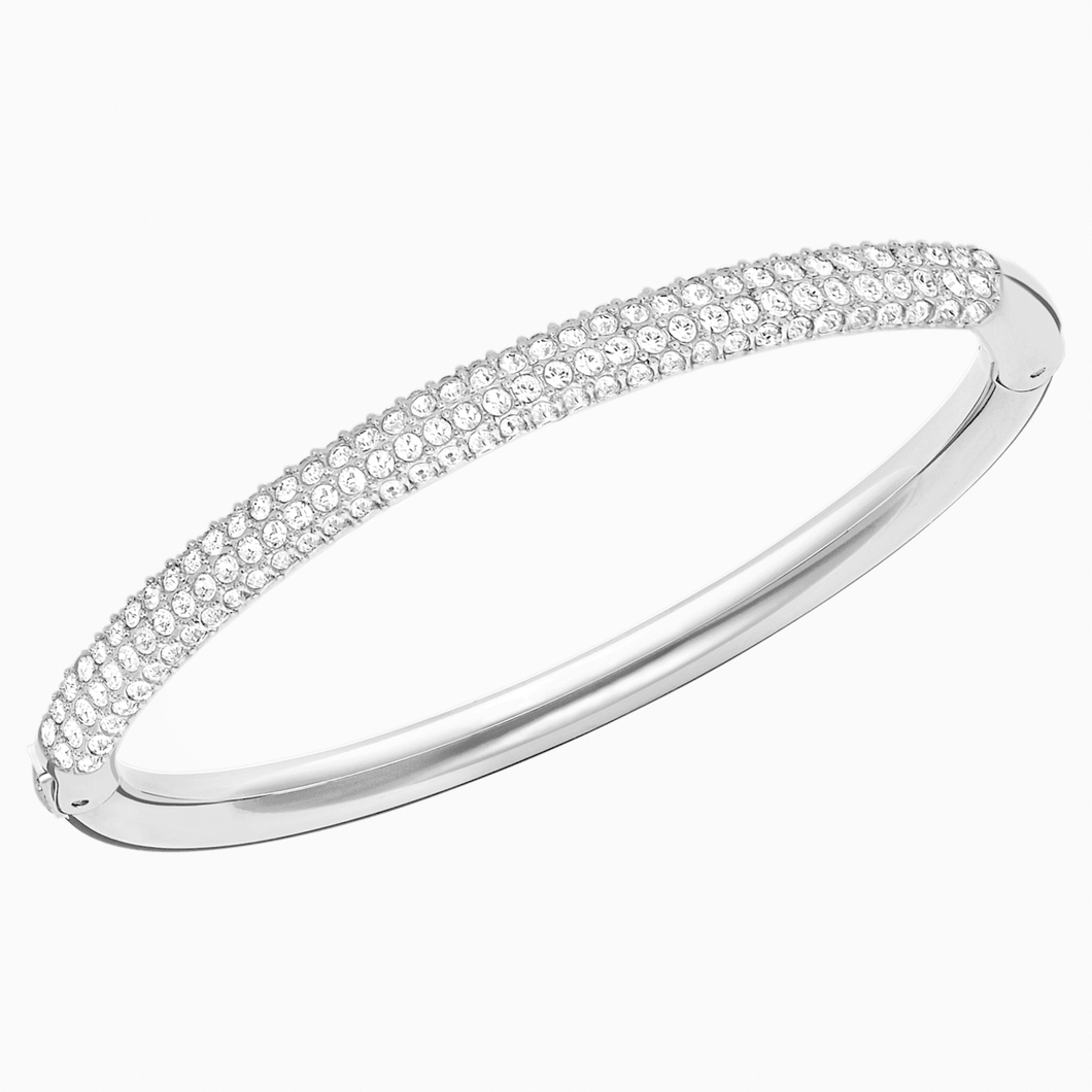 STONE BANGLE, WHITE, RHODIUM PLATED