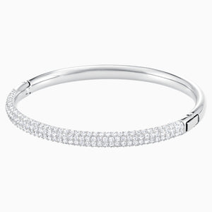 STONE BANGLE, WHITE, RHODIUM PLATED