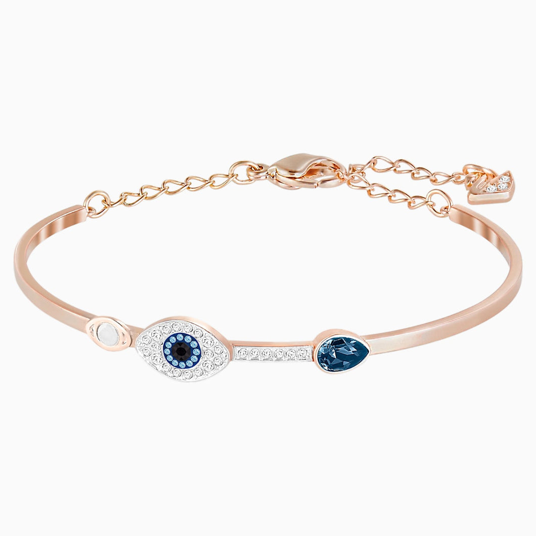 SWAROVSKI SYMBOLIC EVIL EYE BANGLE, BLUE, MIXED METAL FINISH