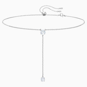 ATTRACT Y NECKLACE, WHITE, RHODIUM PLATED