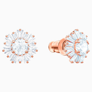 SUNSHINE PIERCED EARRINGS, WHITE, ROSE-GOLD TONE PLATED