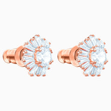 Load image into Gallery viewer, SUNSHINE PIERCED EARRINGS, WHITE, ROSE-GOLD TONE PLATED