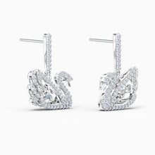 Load image into Gallery viewer, DANCING SWAN PIERCED EARRINGS, WHITE, RHODIUM PLATED