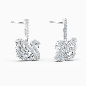 DANCING SWAN PIERCED EARRINGS, WHITE, RHODIUM PLATED