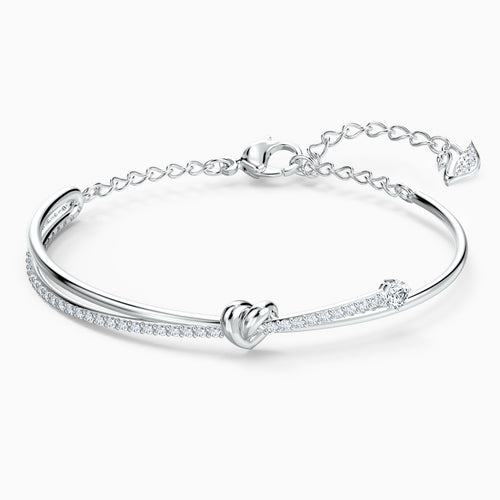 LIFELONG HEART BANGLE, WHITE, RHODIUM PLATED