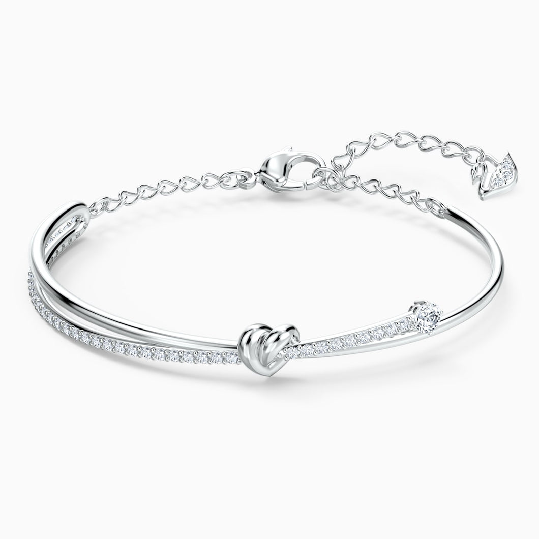 LIFELONG HEART BANGLE, WHITE, RHODIUM PLATED