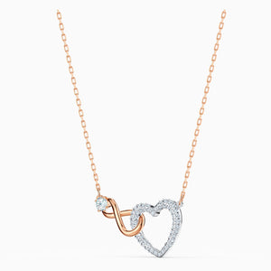 SWAROVSKI INFINITY HEART NECKLACE, WHITE, MIXED METAL FINISH