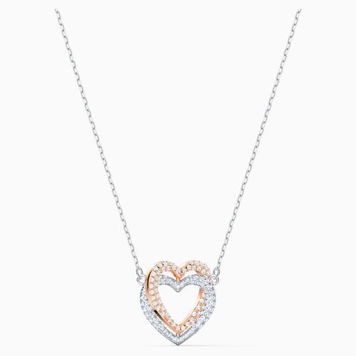 SWAROVSKI INFINITY DOUBLE HEART NECKLACE, WHITE, MIXED METAL FINISH