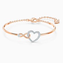 Load image into Gallery viewer, SWAROVSKI INFINITY HEART BANGLE, WHITE, MIXED METAL FINISH