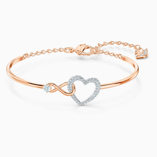 SWAROVSKI INFINITY HEART BANGLE, WHITE, MIXED METAL FINISH