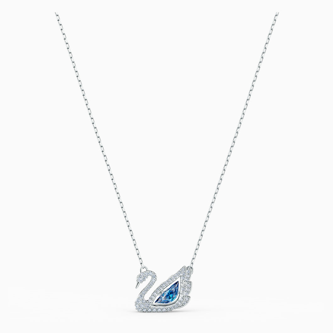 DANCING SWAN NECKLACE, BLUE, RHODIUM PLATED