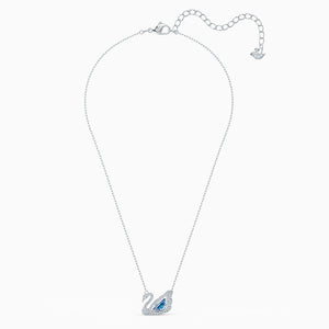 DANCING SWAN NECKLACE, BLUE, RHODIUM PLATED