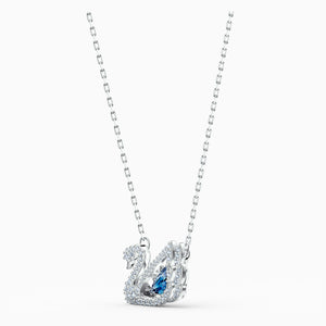 DANCING SWAN NECKLACE, BLUE, RHODIUM PLATED