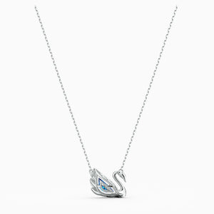 DANCING SWAN NECKLACE, BLUE, RHODIUM PLATED