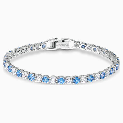 TENNIS DELUXE BRACELET, LIGHT BLUE, RHODIUM PLATED