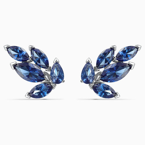 LOUISON STUD PIERCED EARRINGS, BLUE, RHODIUM PLATED