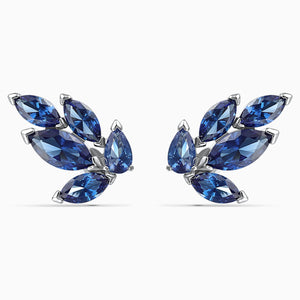 LOUISON STUD PIERCED EARRINGS, BLUE, RHODIUM PLATED