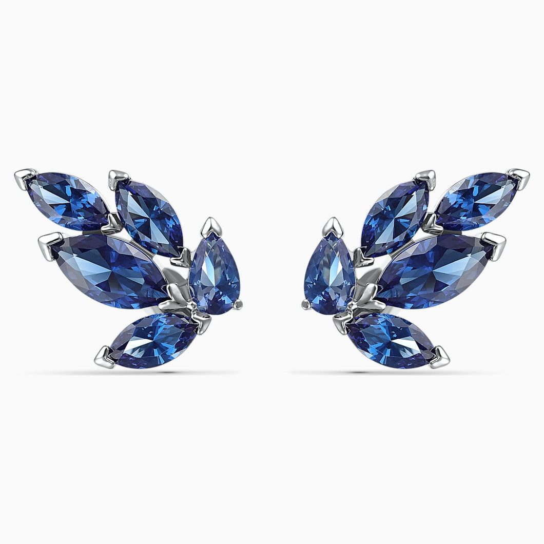 LOUISON STUD PIERCED EARRINGS, BLUE, RHODIUM PLATED