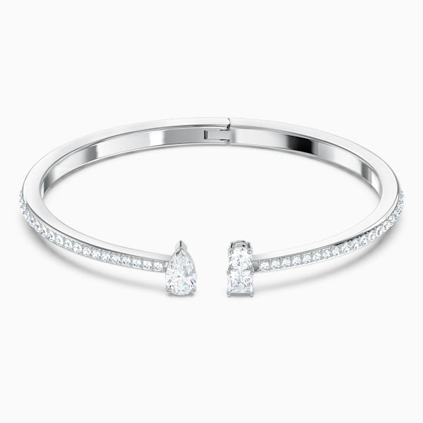 ATTRACT CUFF, WHITE, RHODIUM PLATED