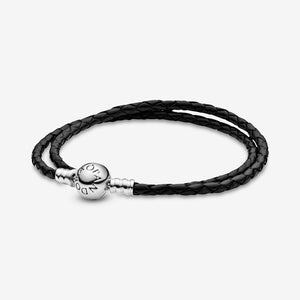 Pandora Moments Double Black Leather Bracelet