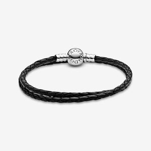 Pandora Moments Double Black Leather Bracelet