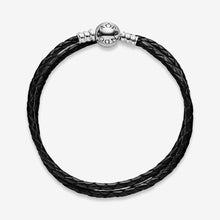 Load image into Gallery viewer, Pandora Moments Double Black Leather Bracelet