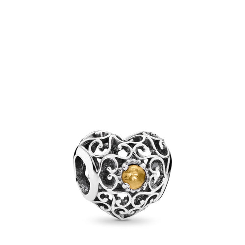 Pandora November Signature Heart Charm, Citrine