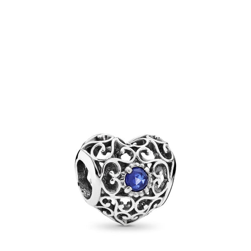 Pandora September Signature Heart Charm, Synthetic Sapphire